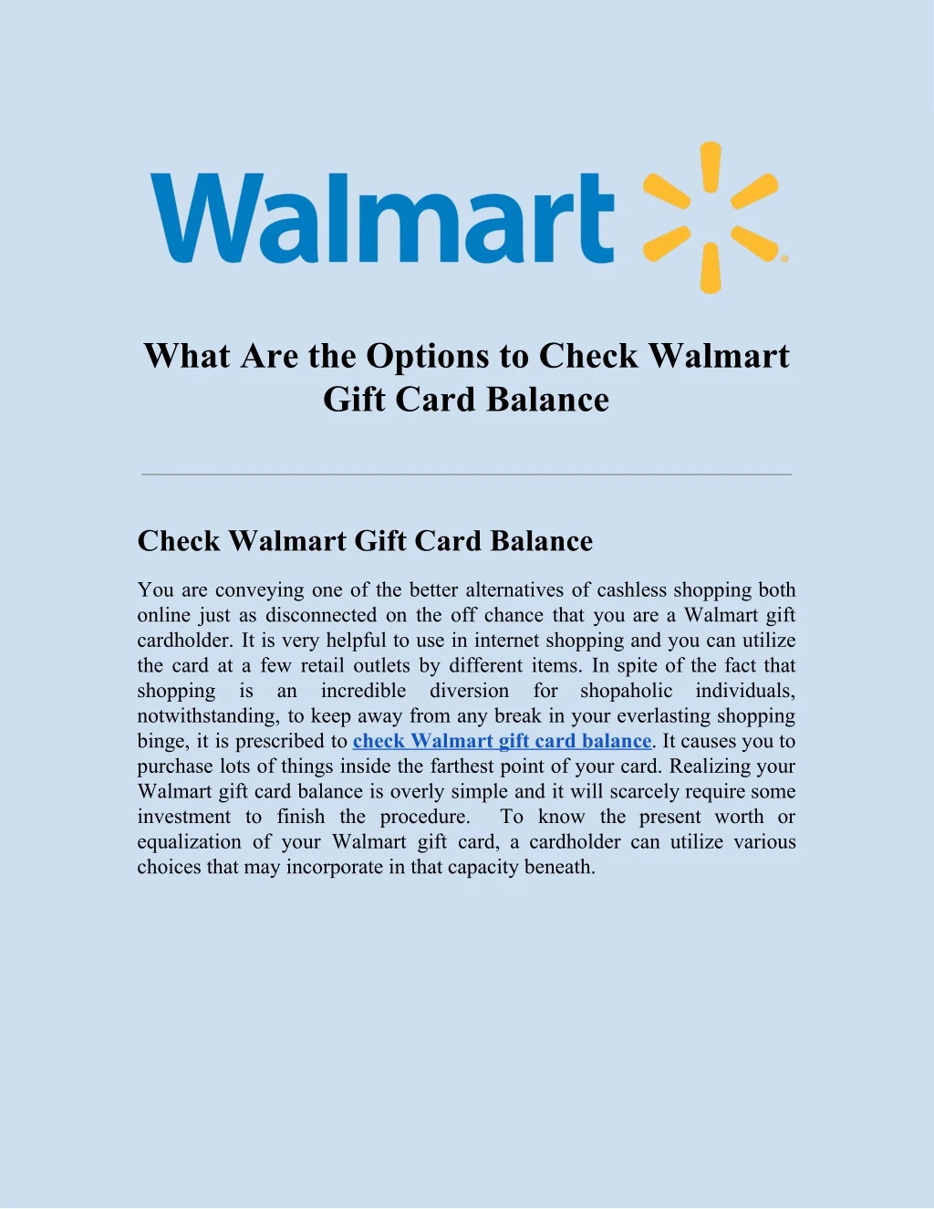 what are the options to check walmart gift card