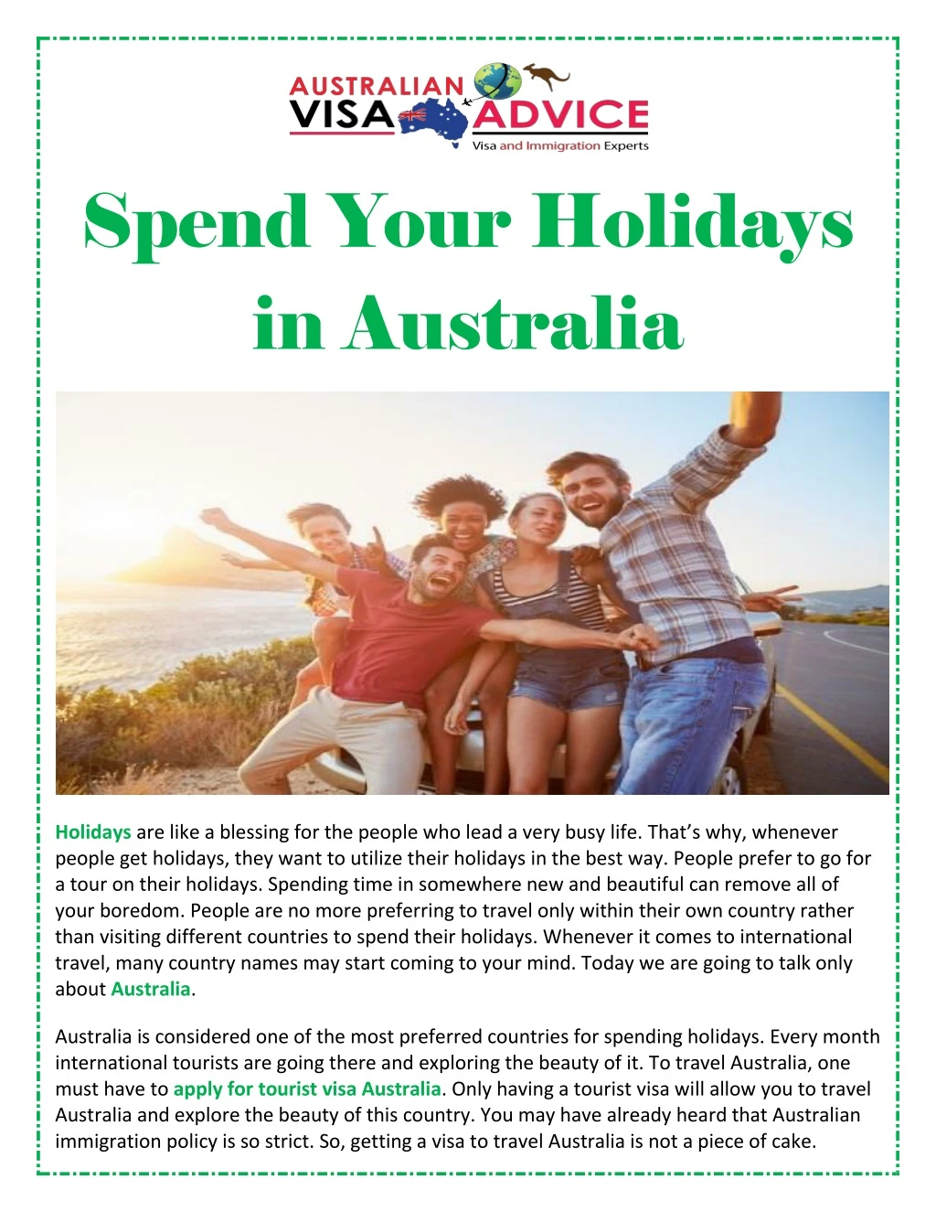 spend your holidays in australia