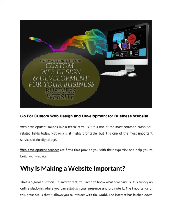 Go For Custom Web Design and Development for Business Website