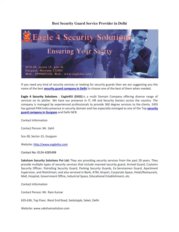 best security guard service provider in delhi