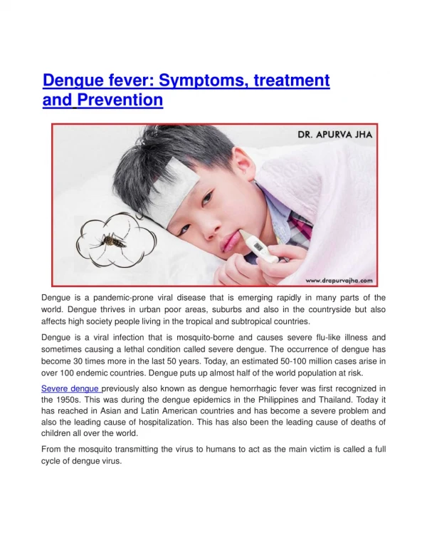 Dengue fever symptoms treatment and precure