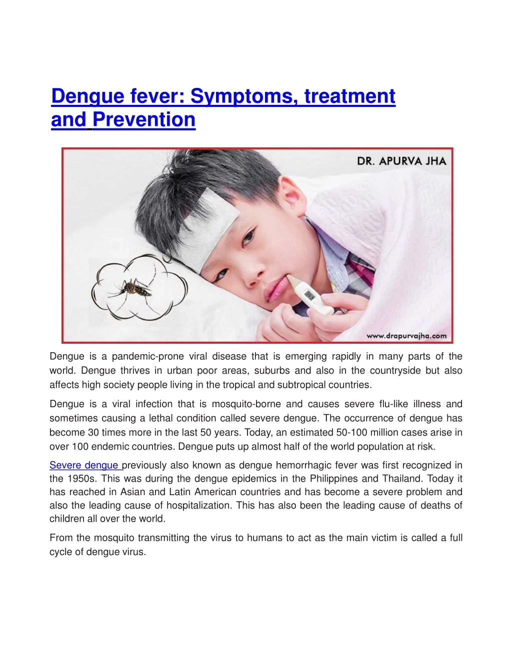 dengue fever symptoms treatment and prevention