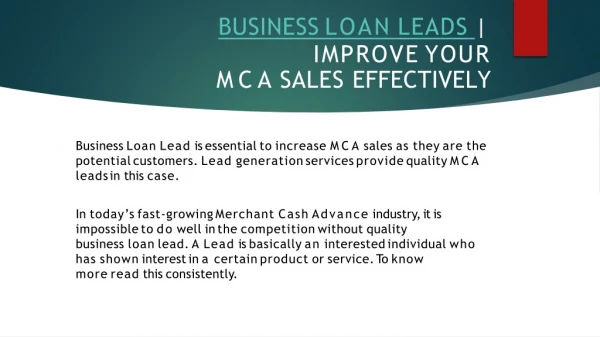 Business Loan Lead | Improve your MCA Sales Effectively