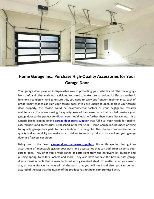 Home Garage Inc.: Purchase High-Quality Accessories for Your Garage Door