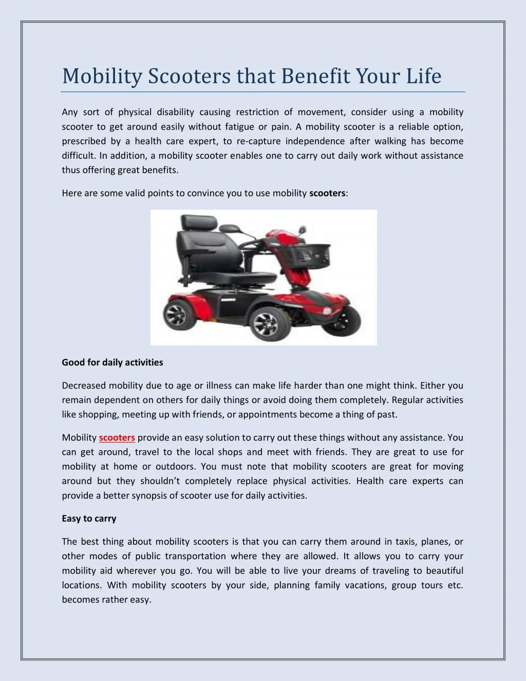 mobility scooters that benefit your life