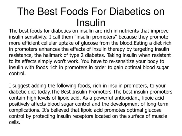 The Best Foods For Diabetics on Insulin