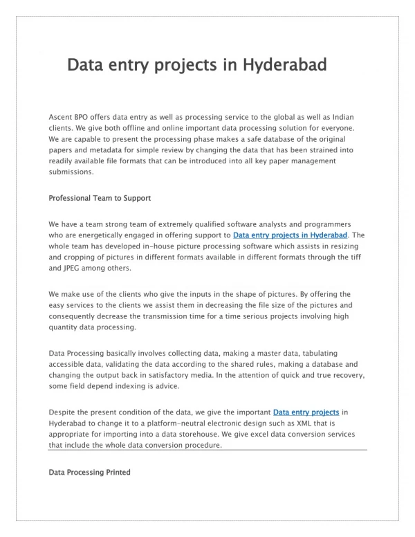 Data entry projects in Hyderabad | Top bpo company - AscentBPO