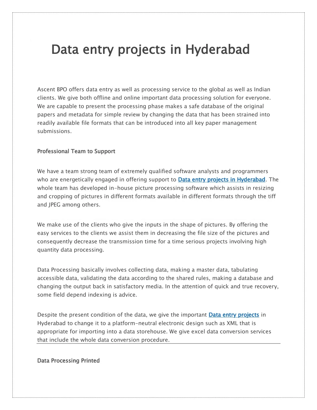 data entry projects in hyderabad