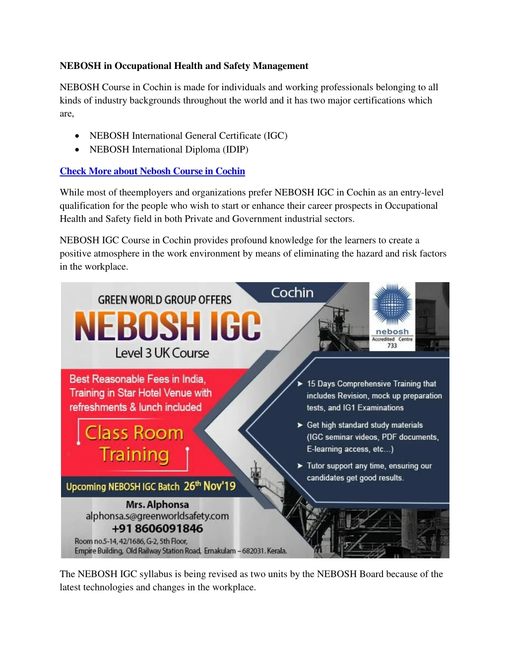 nebosh in occupational health and safety