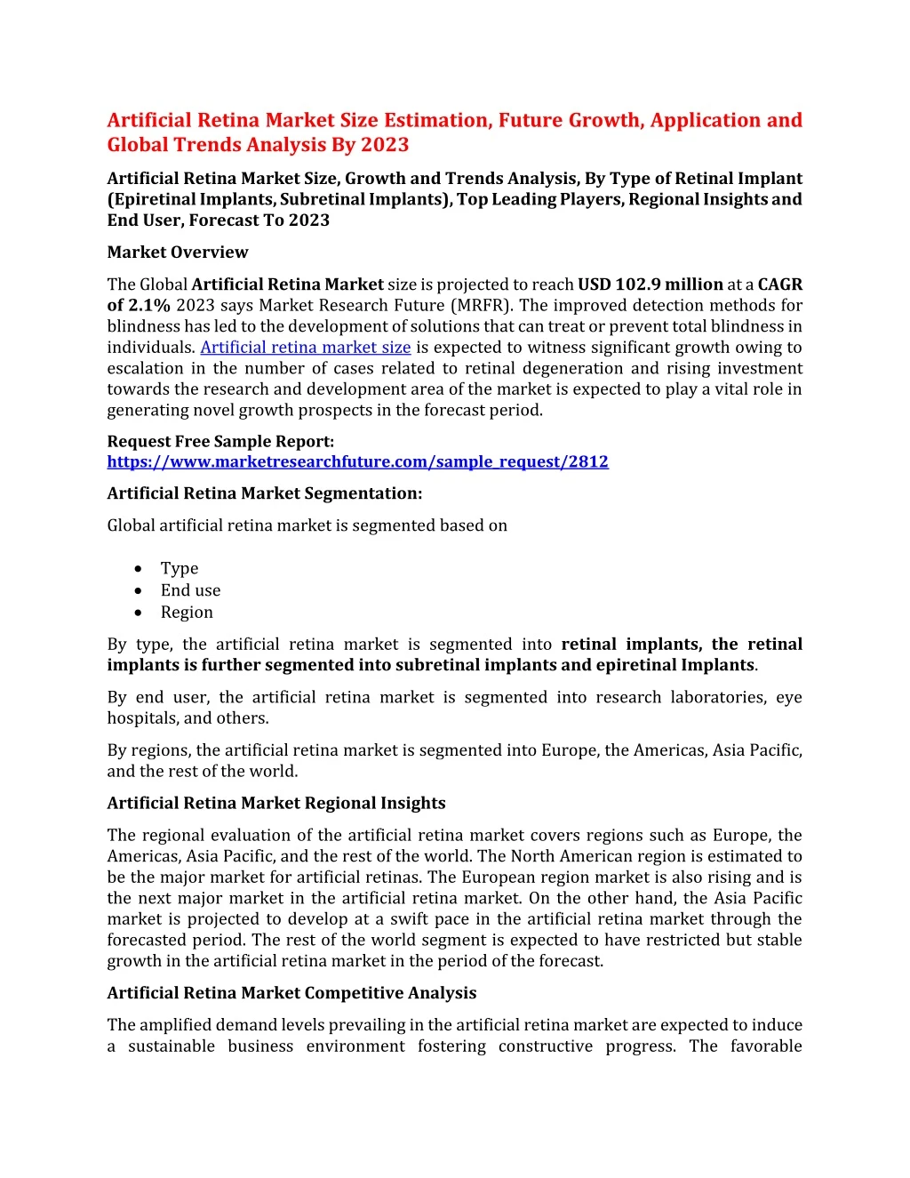 artificial retina market size estimation future