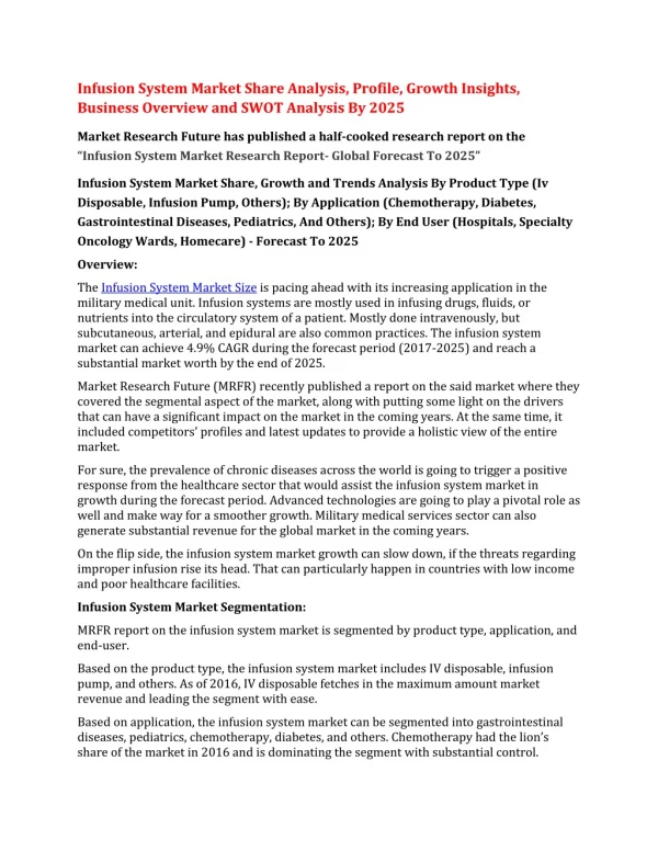 infusion system market share analysis profile