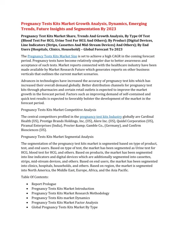 pregnancy tests kits market growth analysis