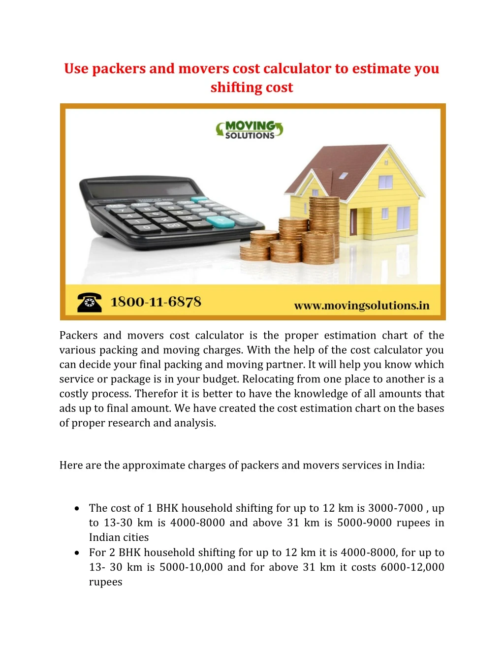 use packers and movers cost calculator