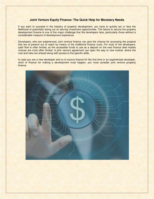 joint venture equity finance the quick help
