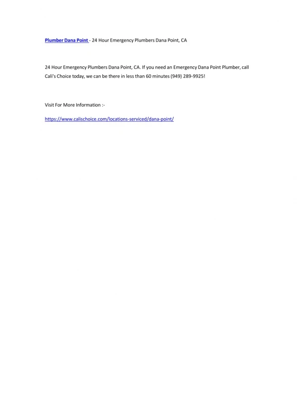 plumber dana point 24 hour emergency plumbers