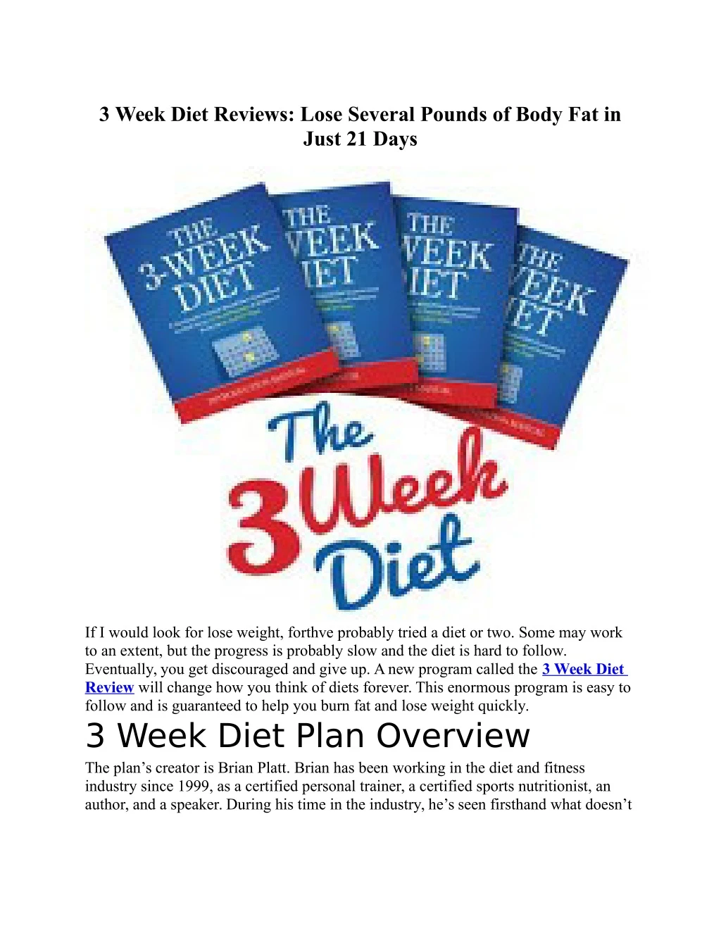 3 week diet reviews lose several pounds of body