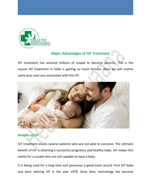 Major Advantages of IVF Treatment