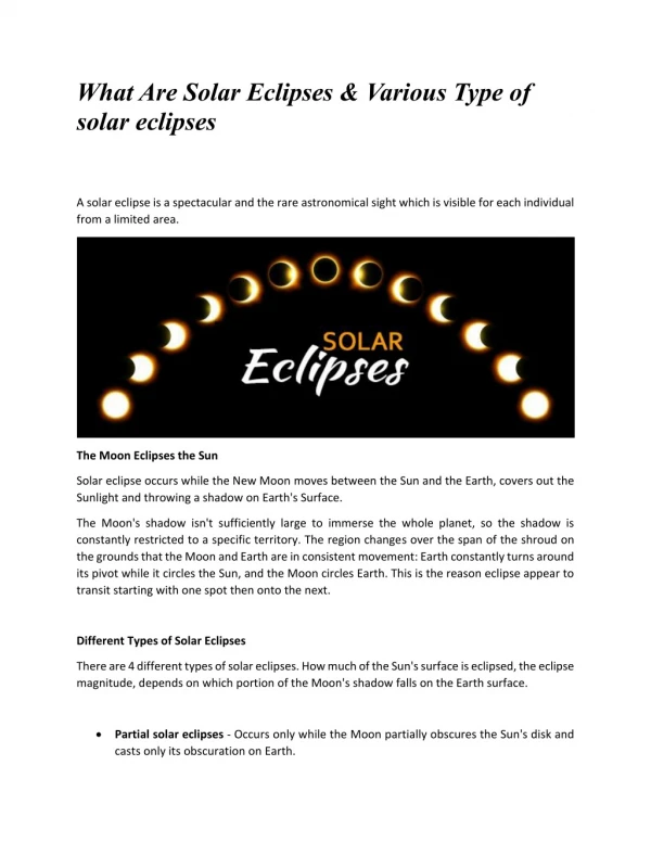 what are solar eclipses various type of solar