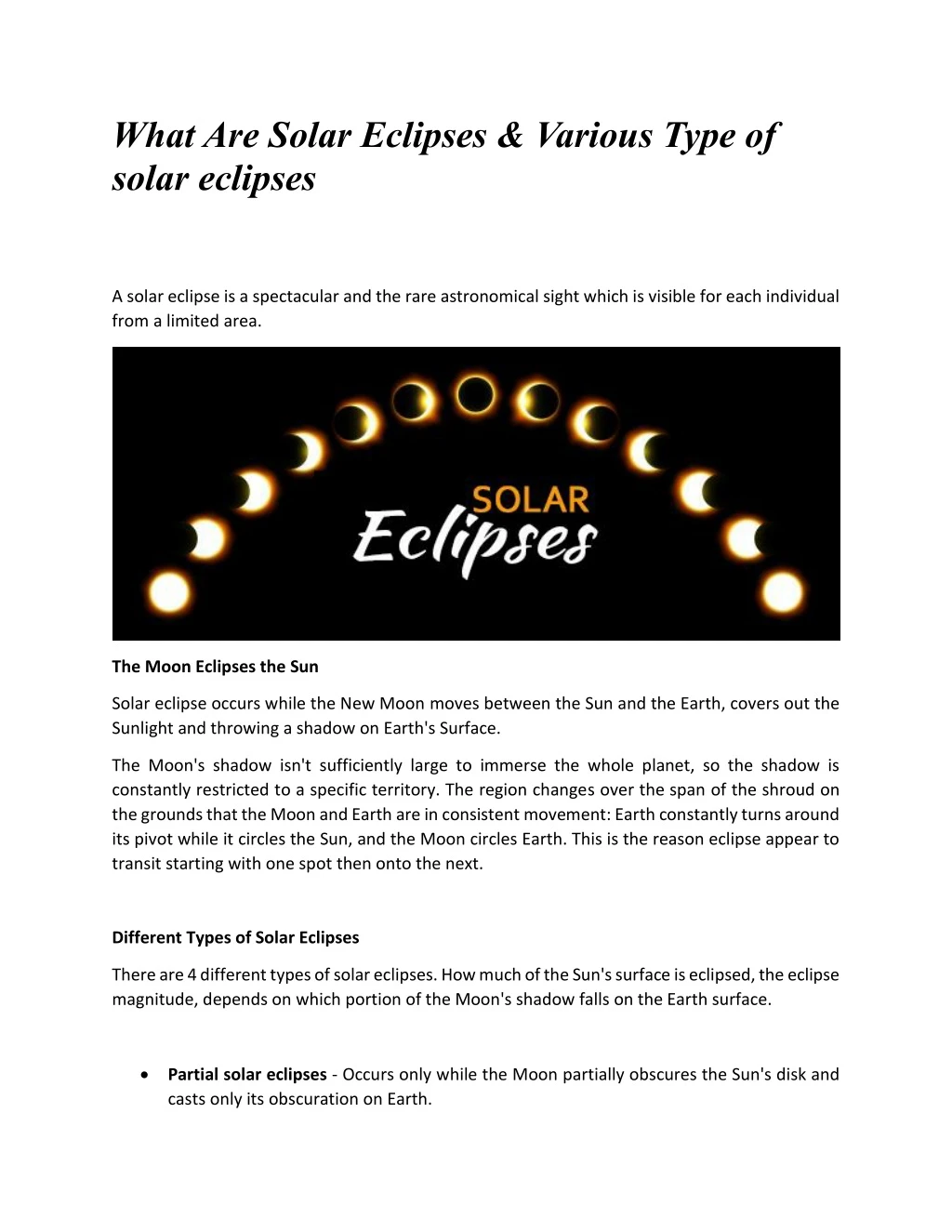 what are solar eclipses various type of solar