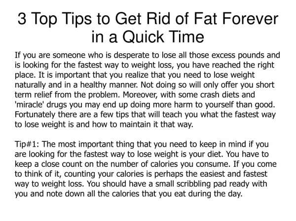 3 Top Tips to Get Rid of Fat Forever in a Quick Time