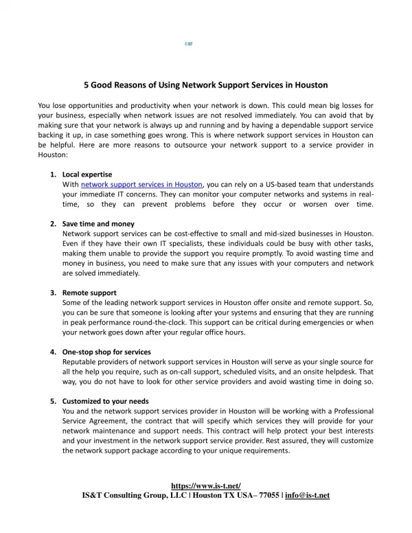 5 Good Reasons of Using Network Support Services in Houston
