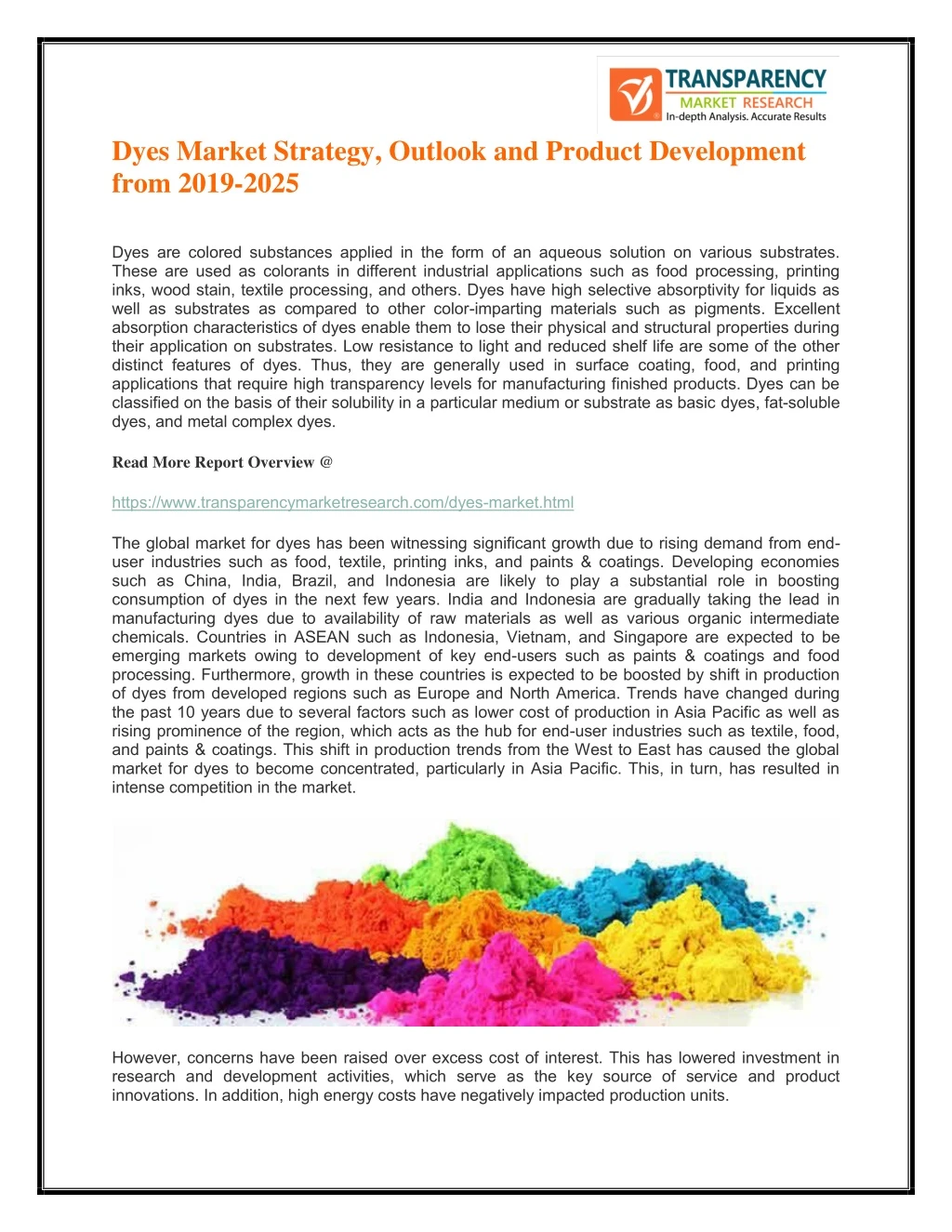 dyes market strategy outlook and product