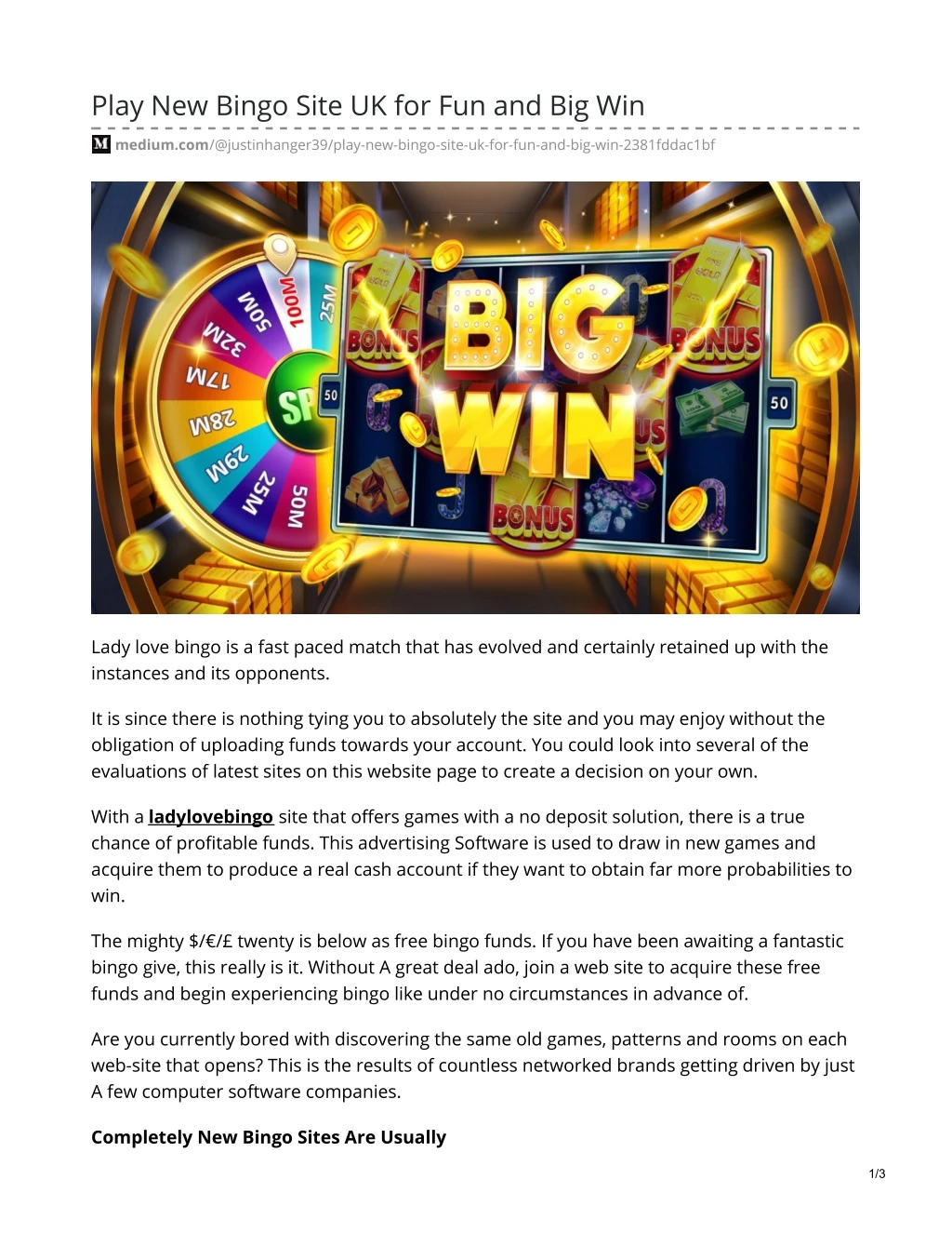 play new bingo site uk for fun and big win