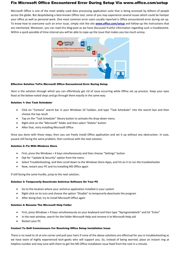 Microsoft Office Encountered Error During Setup