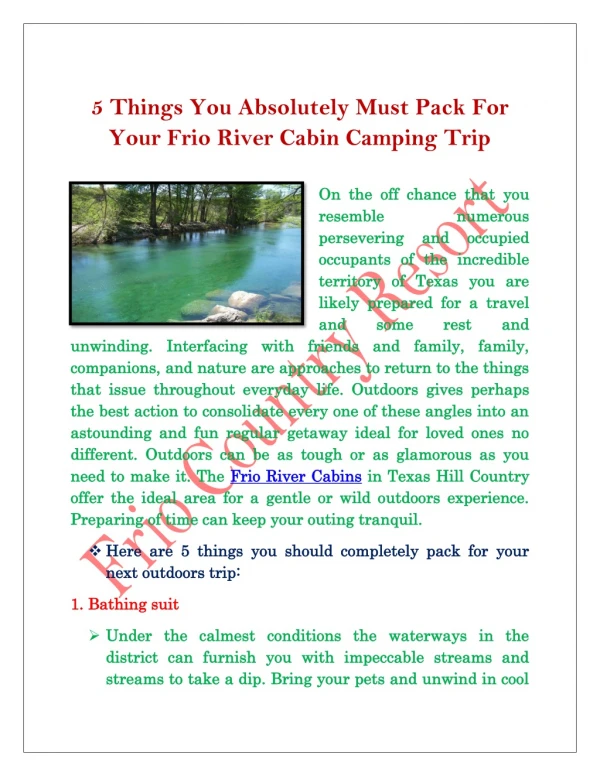 5 Things You Absolutely Must Pack For Your Frio River Cabin Camping Trip