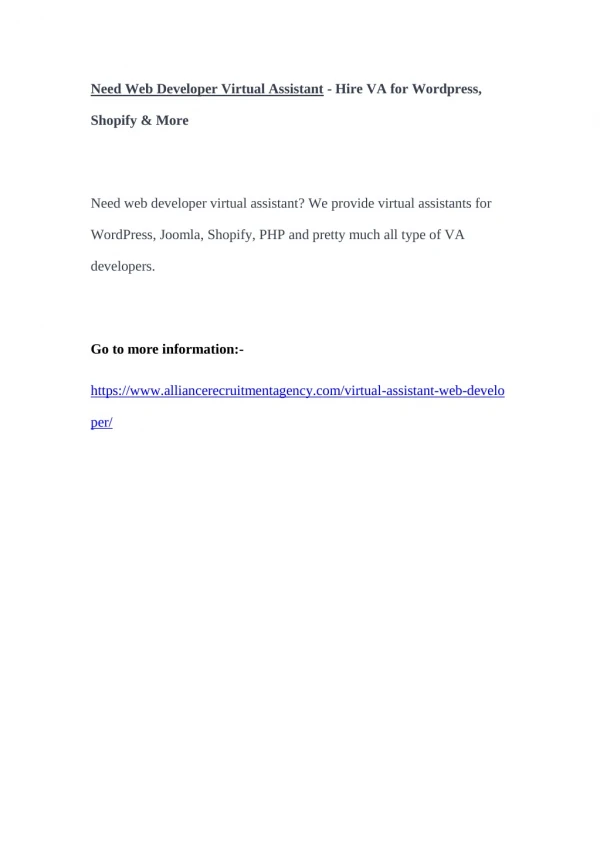need web developer virtual assistant hire
