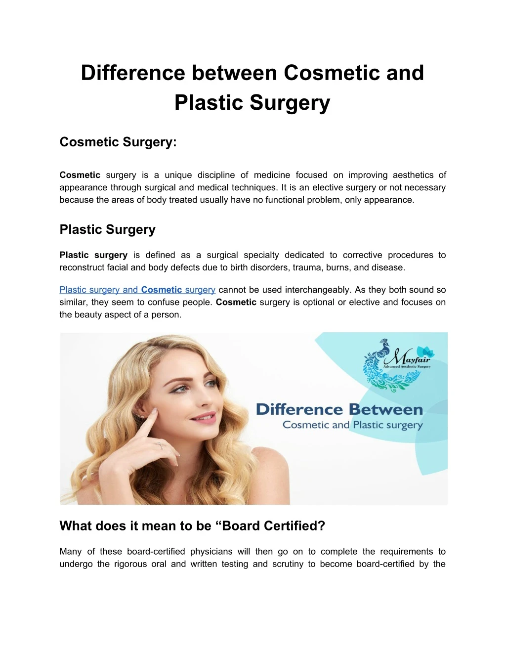 difference between cosmetic and plastic surgery
