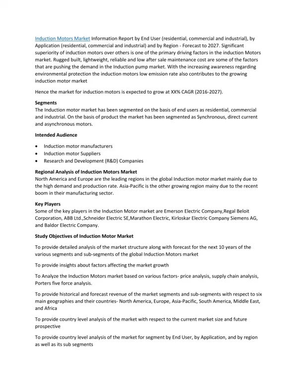 induction motors market information report