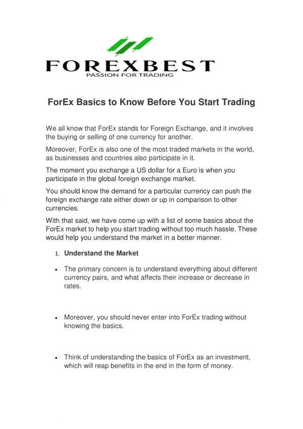 ForEx Basics to Know Before You Start Trading