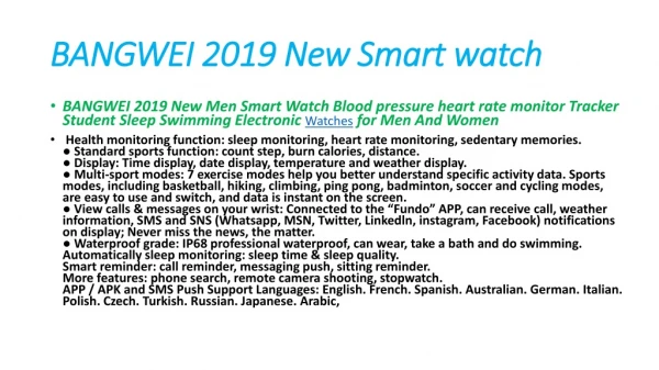 BANGWEI 2019 New Men Smart Watch