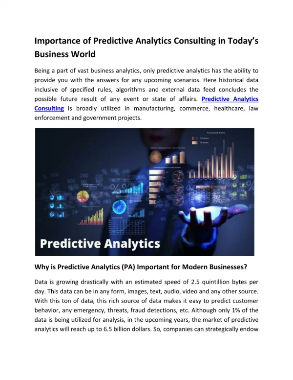 Importance of Predictive Analytics Consulting in Today’s Business World