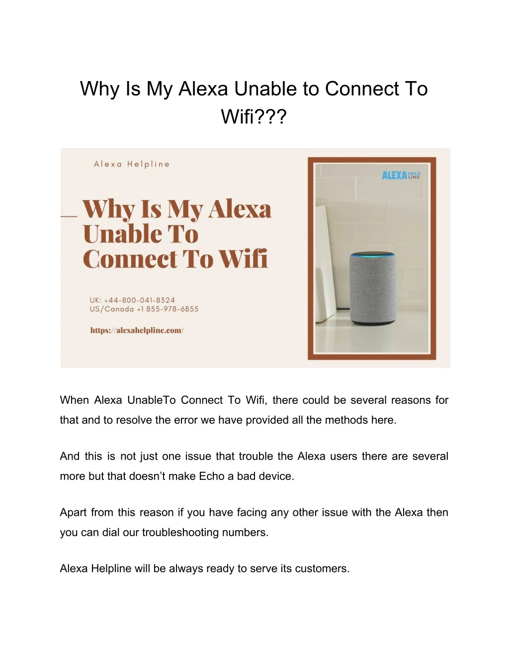 why is my alexa unable to connect to wifi