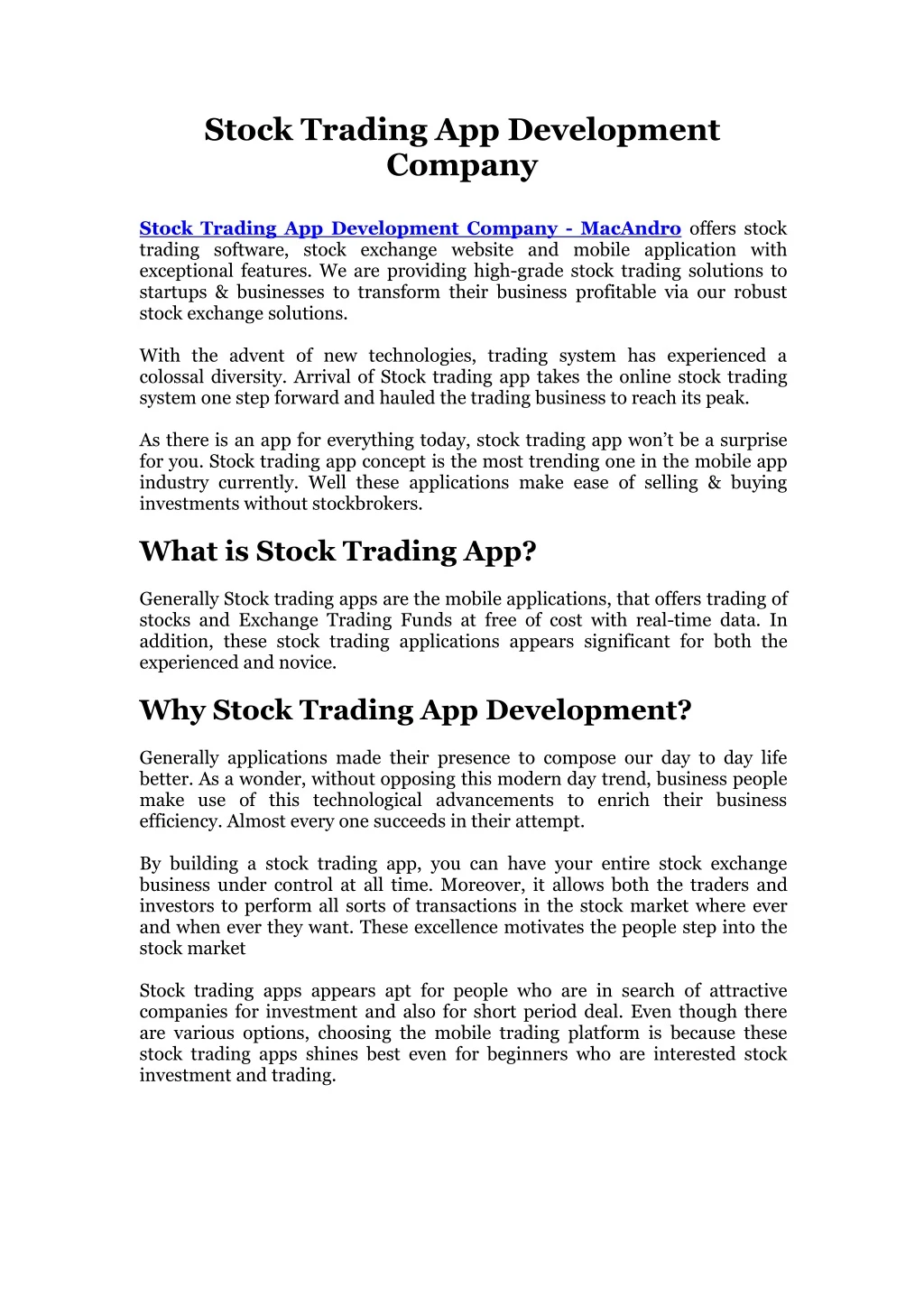 stock trading app development company