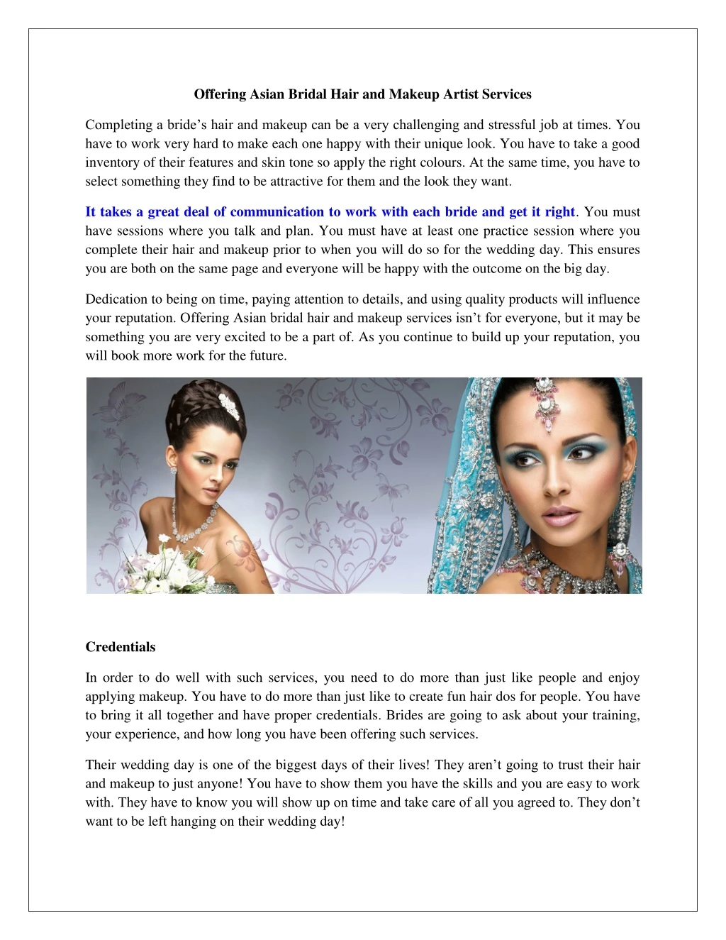 offering asian bridal hair and makeup artist