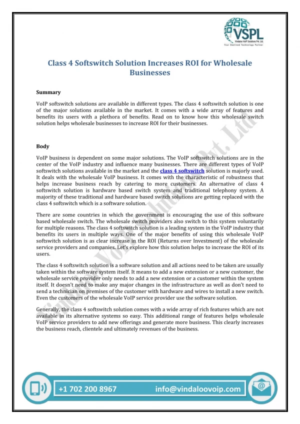class 4 softswitch solution increases