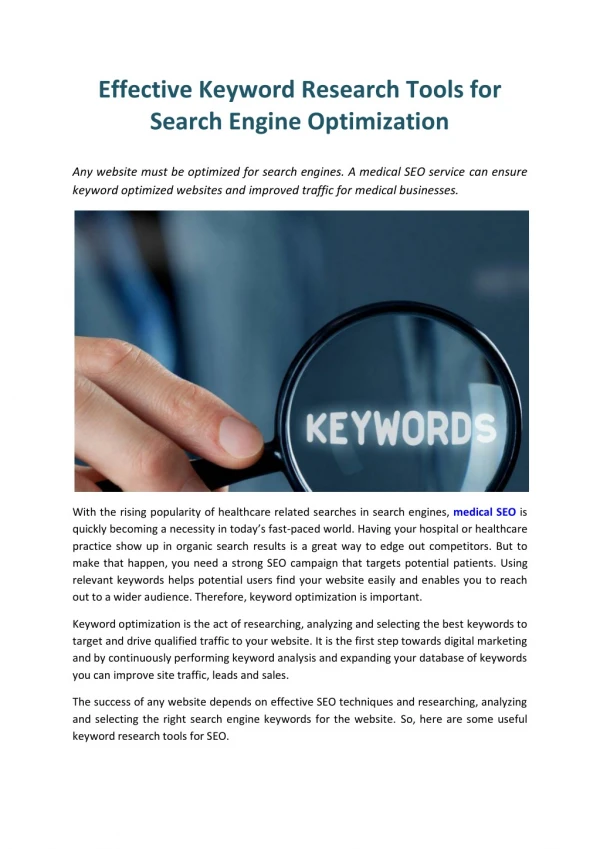 Effective Keyword Research Tools for Search Engine Optimization