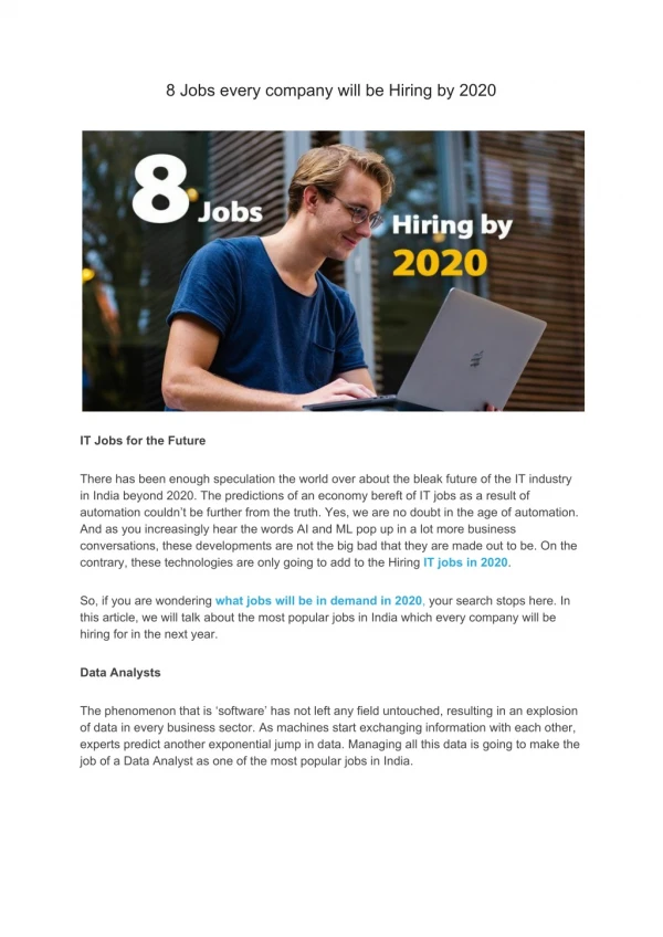 8 Jobs every company will be Hiring by 2020