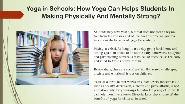 Yoga in Schools: How Yoga Can Helps Students In Making Physically And Mentally Strong?