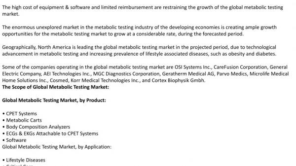 Global metabolic testing market