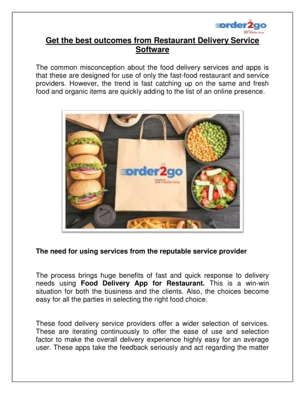 Get the best outcomes from Restaurant Delivery Service Software