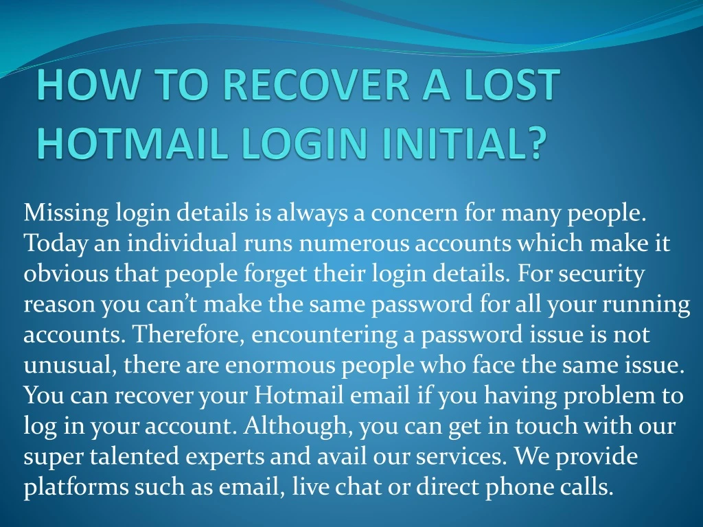 how to recover a lost hotmail login initial
