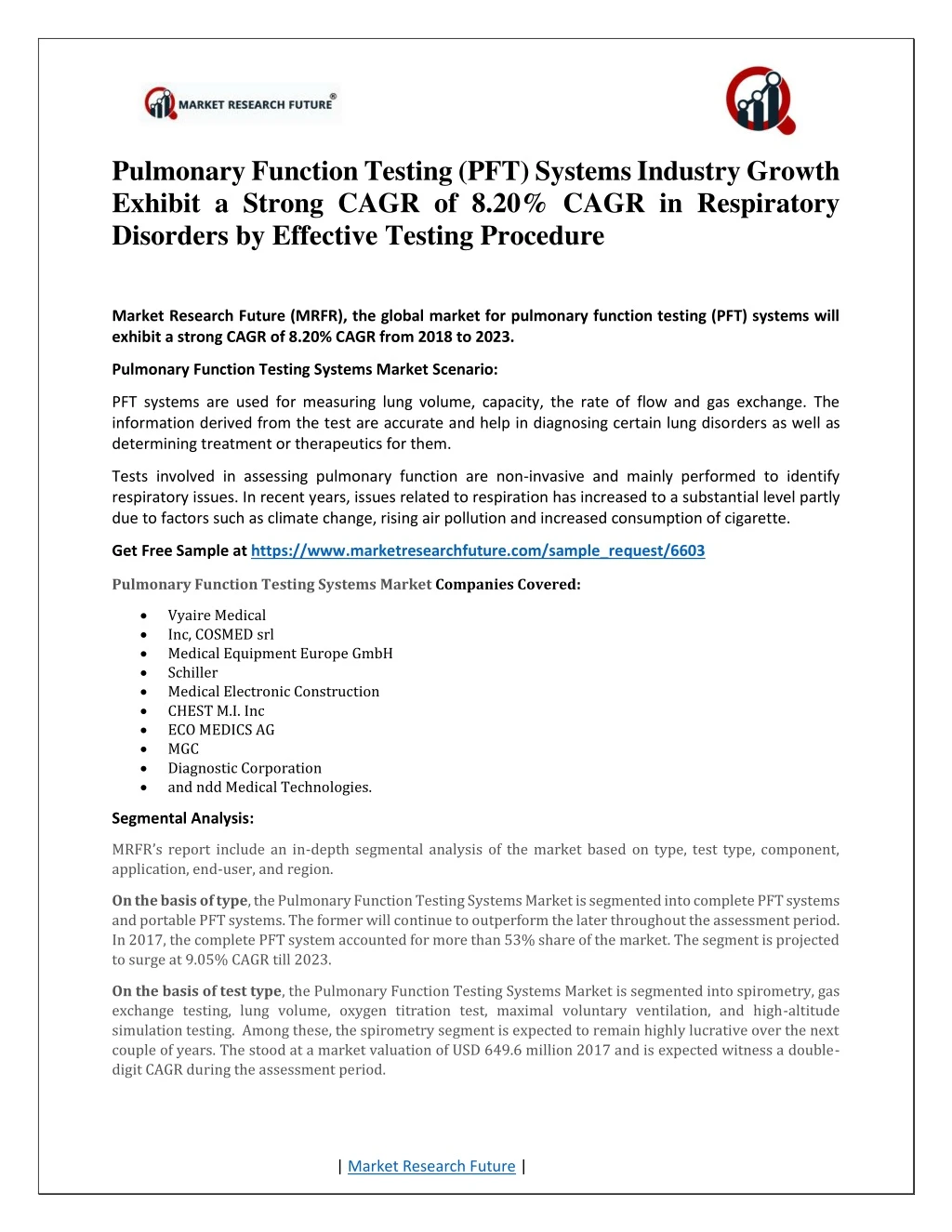 pulmonary function testing pft systems industry