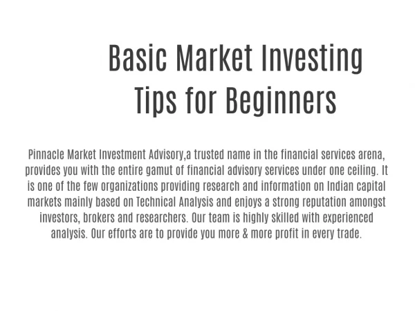 Basic Market Investing Tips for Beginners