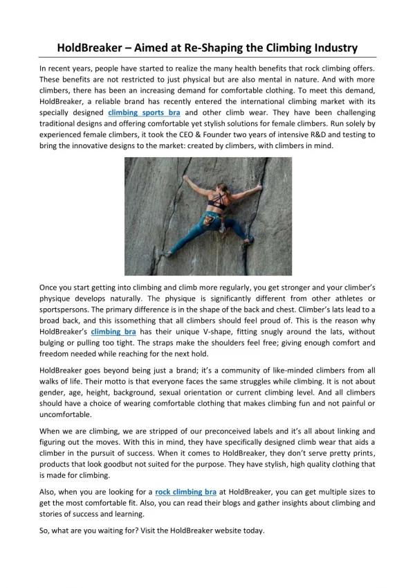 HoldBreaker – Aimed at Re-Shaping the Climbing Industry
