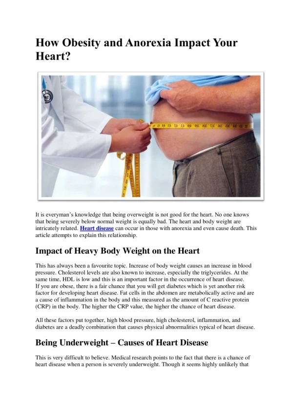 How Obesity and Anorexia Impact Your Heart?