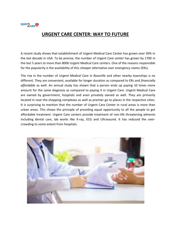 Urgent Care Center: Way to Future